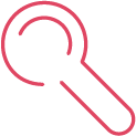 Red outline of a magnifying glass.