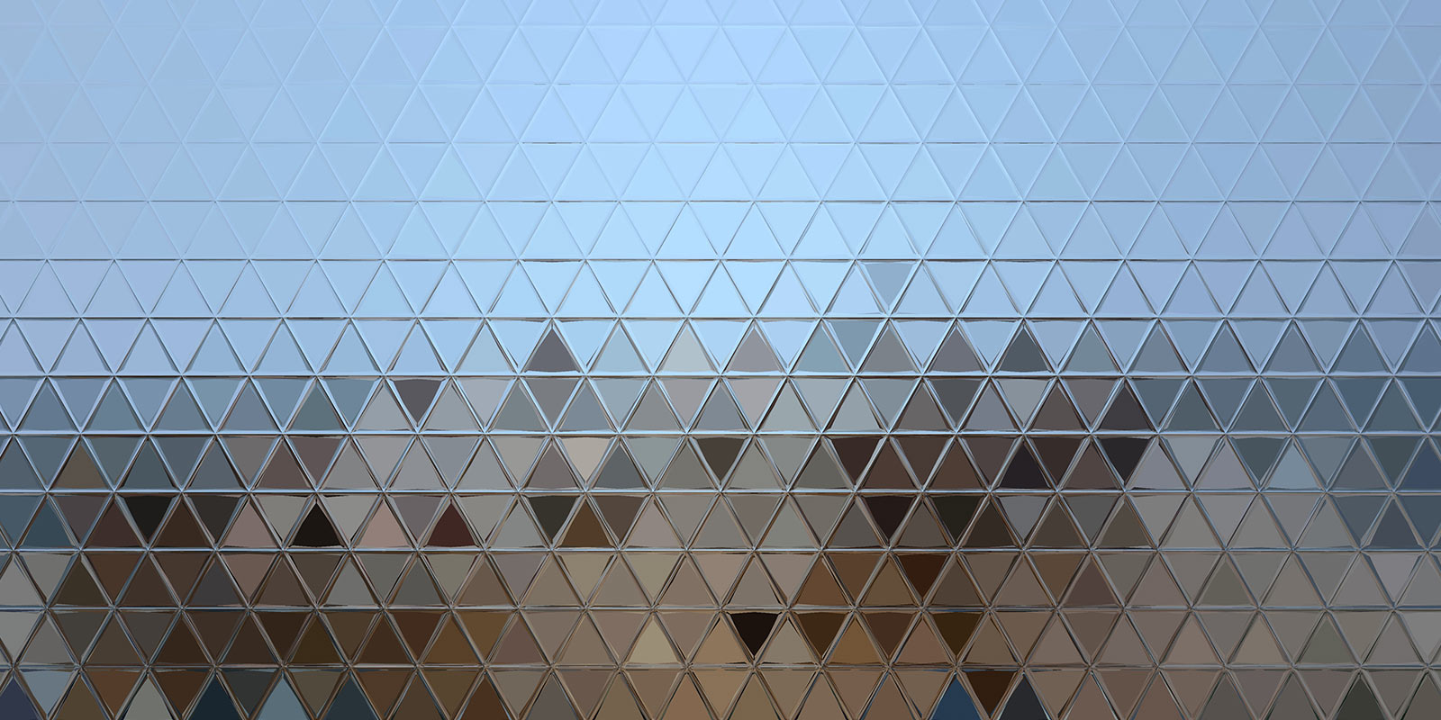 Reflective mosaic of coloured triangles, shifting from cool blues to earthy tones.